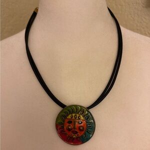 Metal Sun Face Pendant Necklace